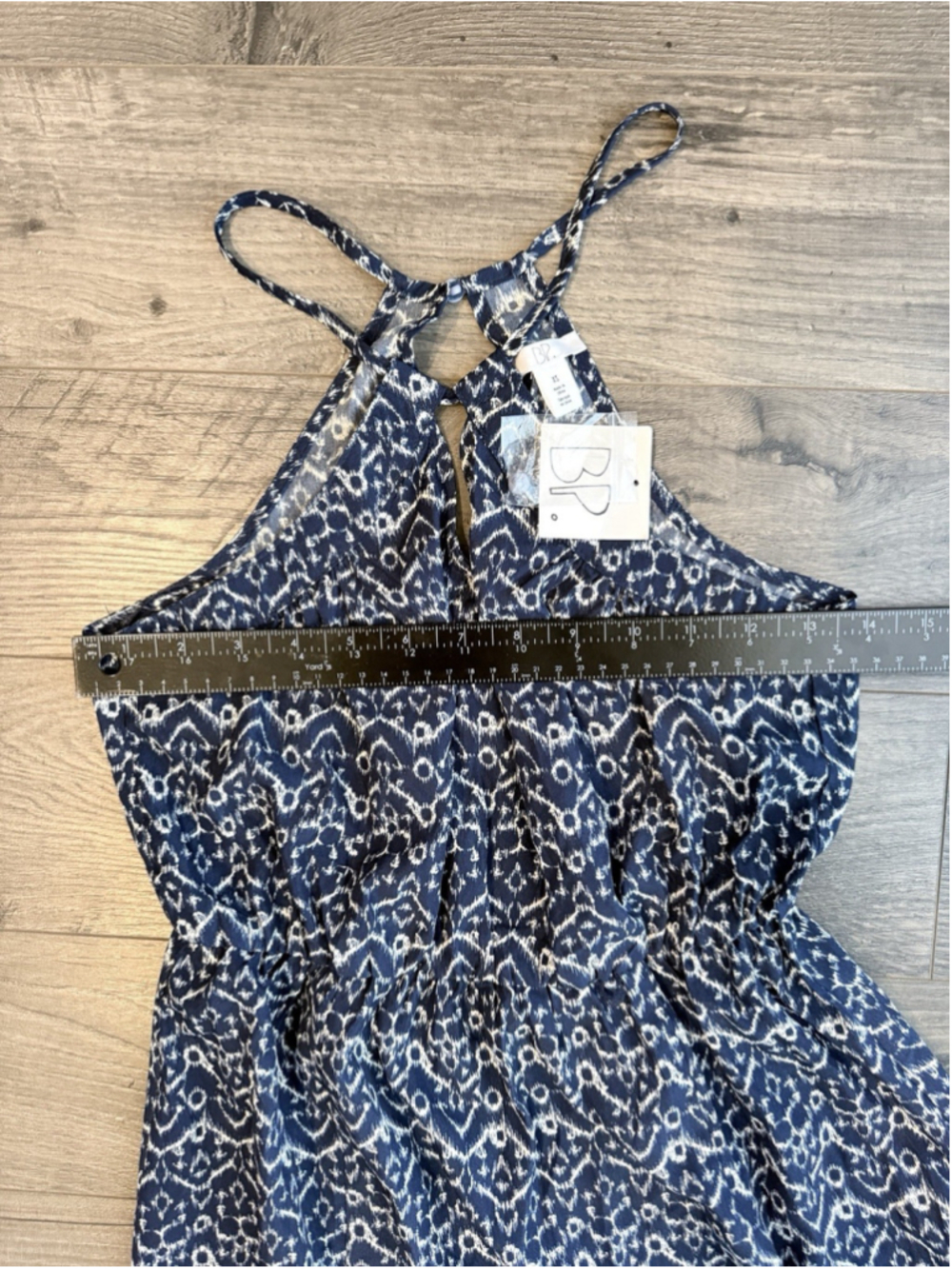 BP Nordstrom Indigo Ikat Halter Maxi Dress NWT Boho Festival Resort Euro Summer - Picture 9 of 13